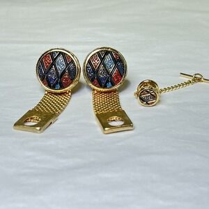 Men's Hickok Vintage Cuff Links And Matching Tie Pin Rare HTF Mosaic Made In USA